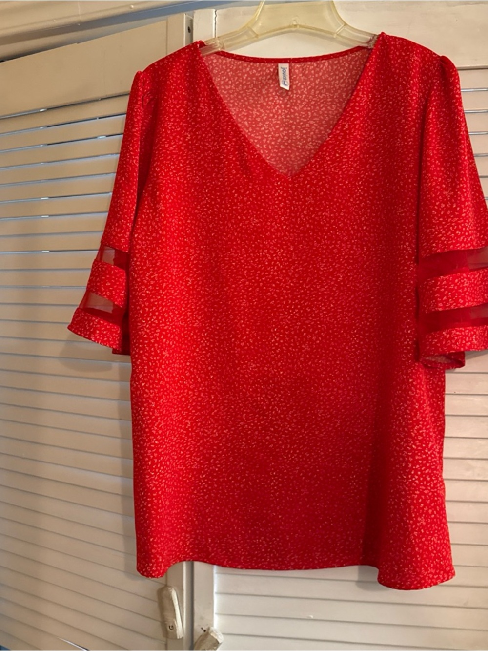 Red V-Neck Flutter Sleeve Blouse size L